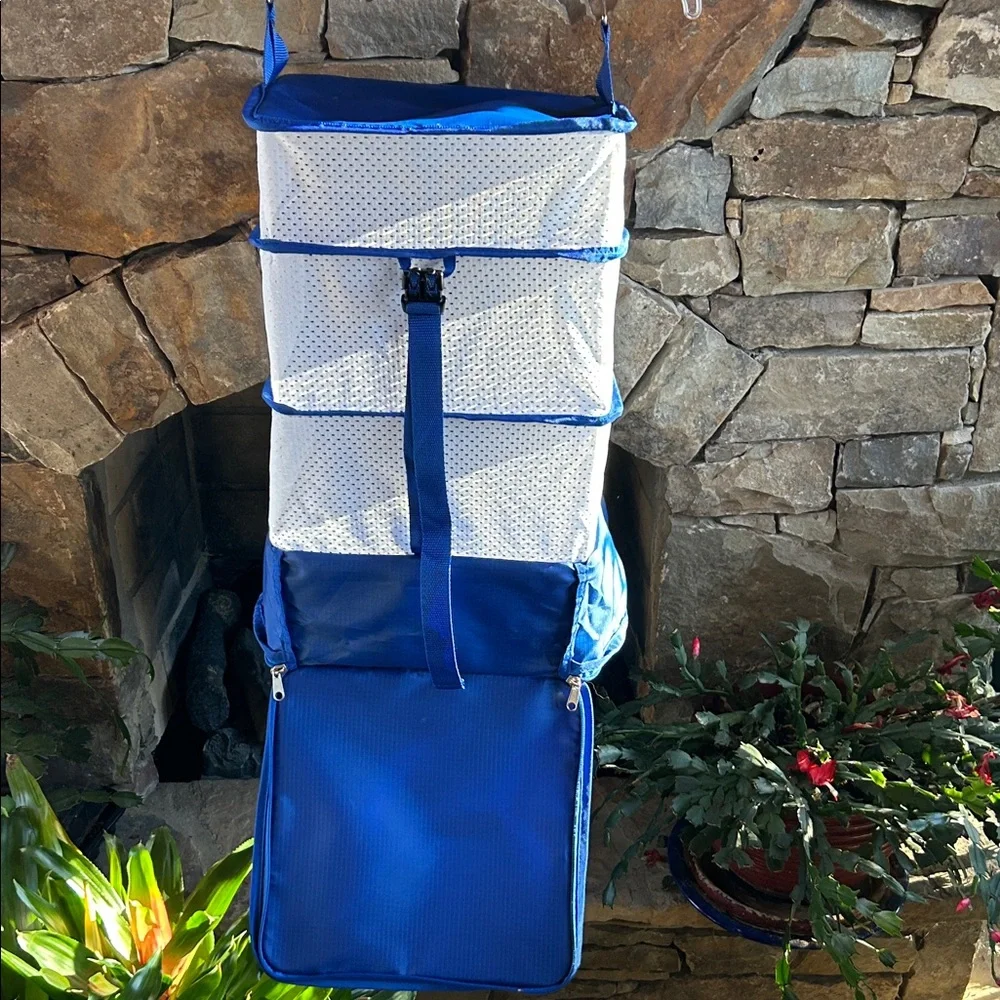 Tabitora Blue Hanging Closet Organizer with 4 Shelves; Folds into small cube;NWT